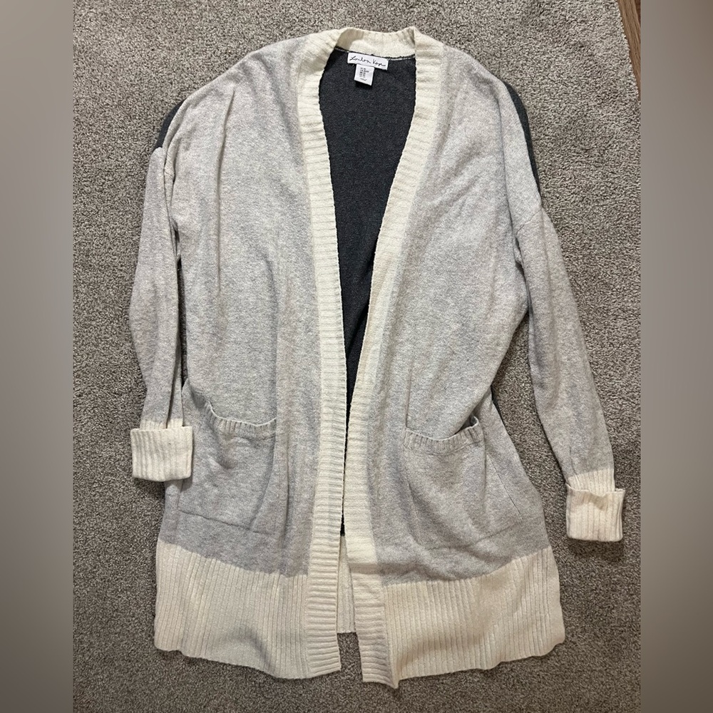 Color block Cream and Gray Women's Cardigan